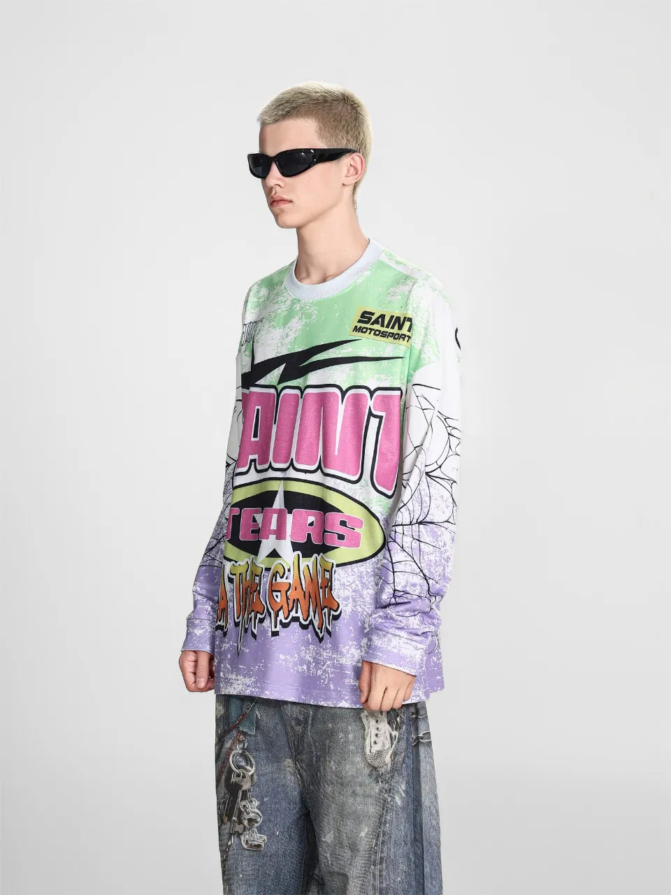 Saint michael tears all-over printed long-sleeved vintage autumn and winter T-shirt Style number: 109 Size: M L XL Wholesale price: 136 Color: Picture color